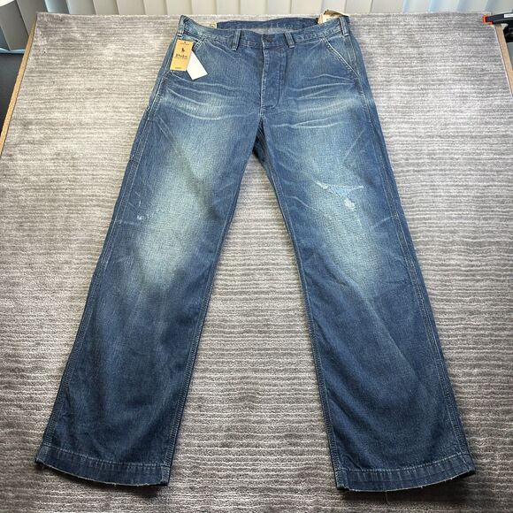 NEW Polo Ralph Lauren Jeans Men 33x32 Denim Pants Carpenter Relaxed Buckle Back